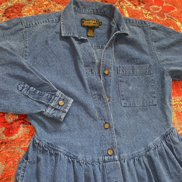 Vintage Eddie Bauer Button Front Polka Dot Denim Midi Dress Size Small - Picture 15 of 15